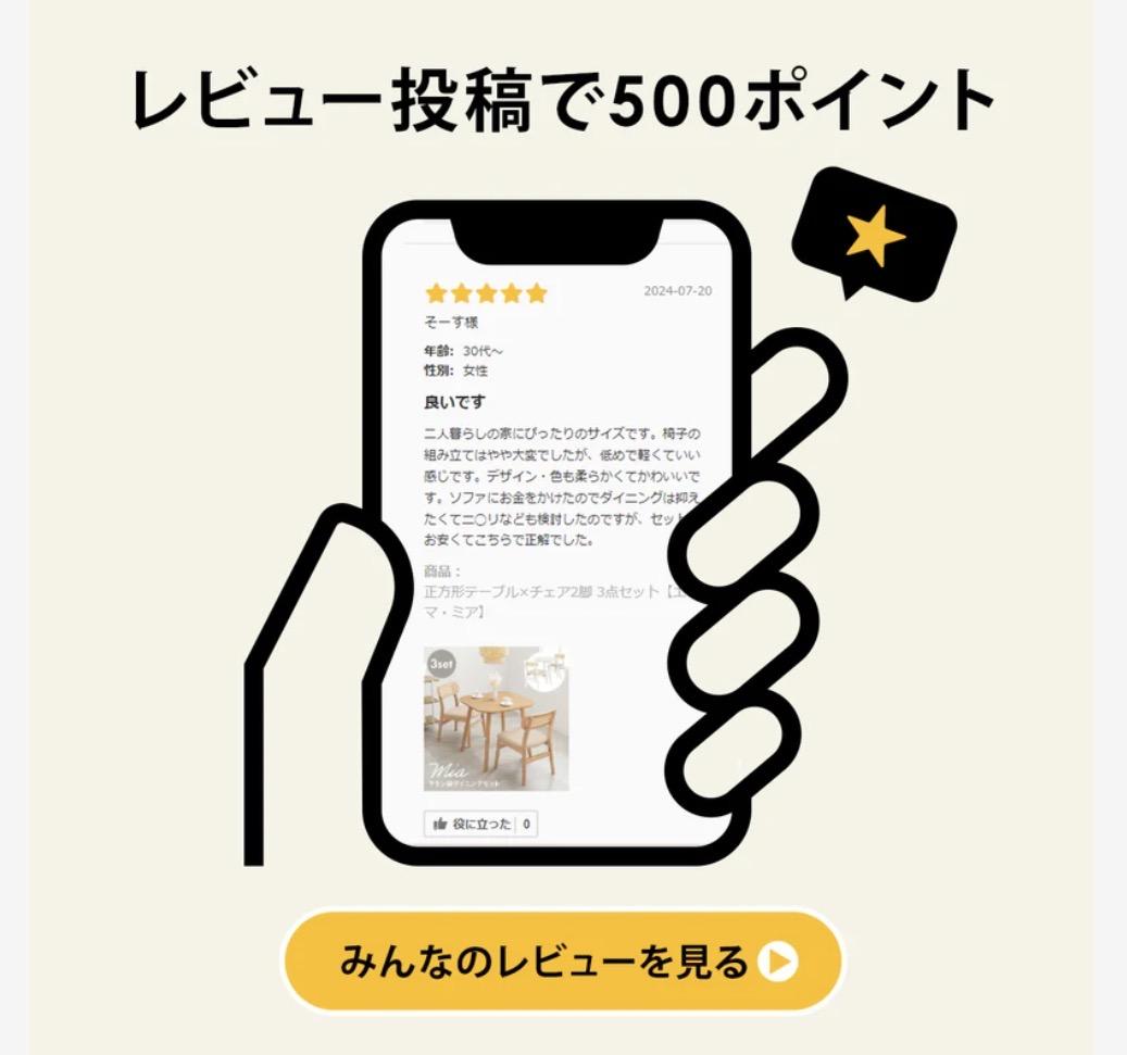 レビュー投稿で500ポイント