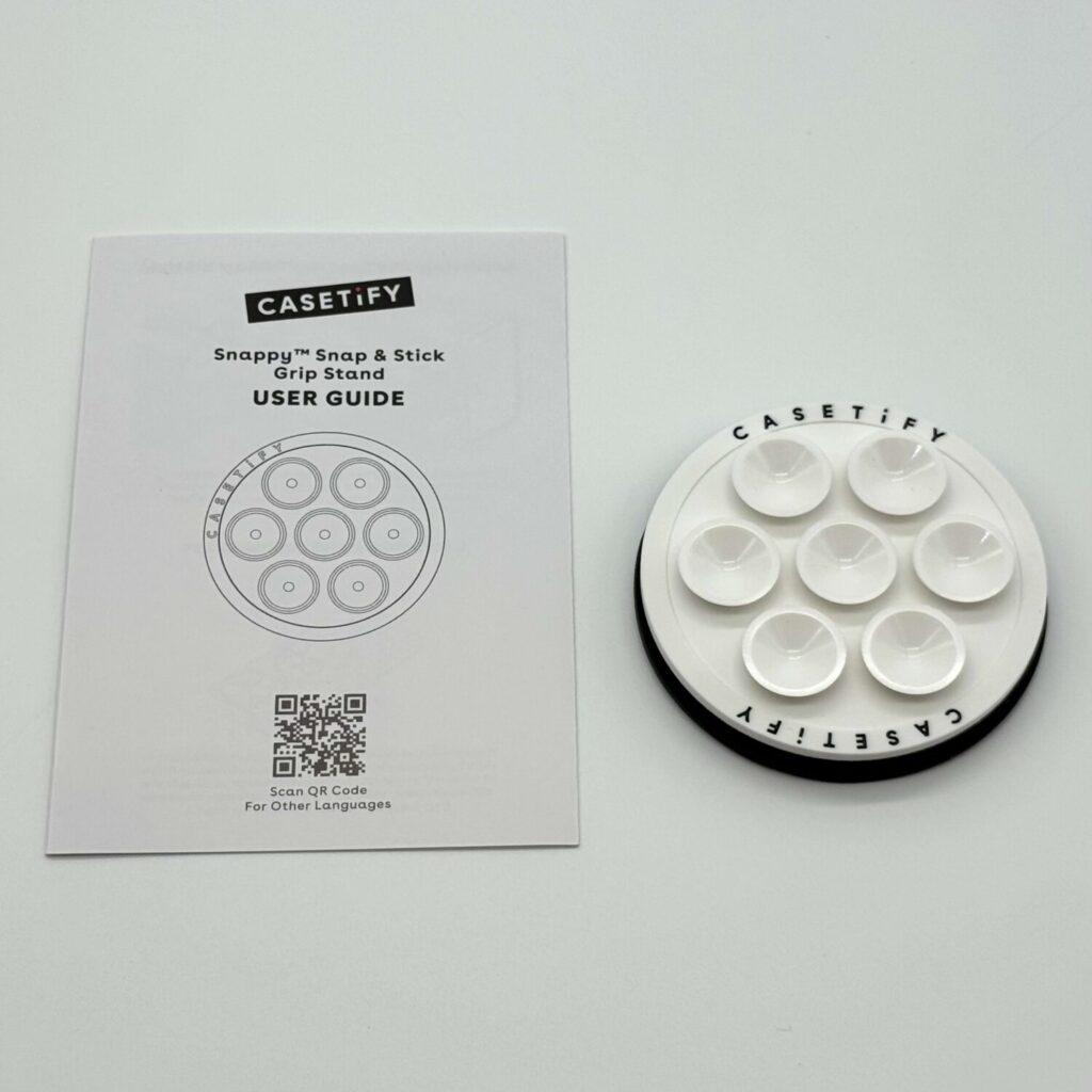 CASETiFY Snappy スナップ & スティック グリップスタンドの同梱ユーザーガイド